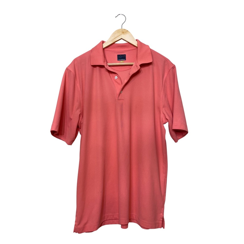 Greg Norman Mens Play Dry Golf‎ Polo Shirt Coral Pink Short Sleeve Large Snag
